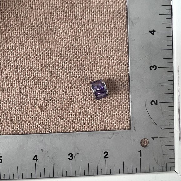 Lilac purple crystal silver tone huggie earrings dainty small lightweight - Picture 4 of 4